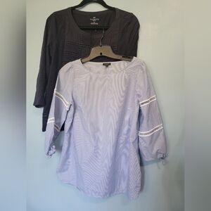 Talbots Light Blue Pinstripe Lace-Inset Tunic